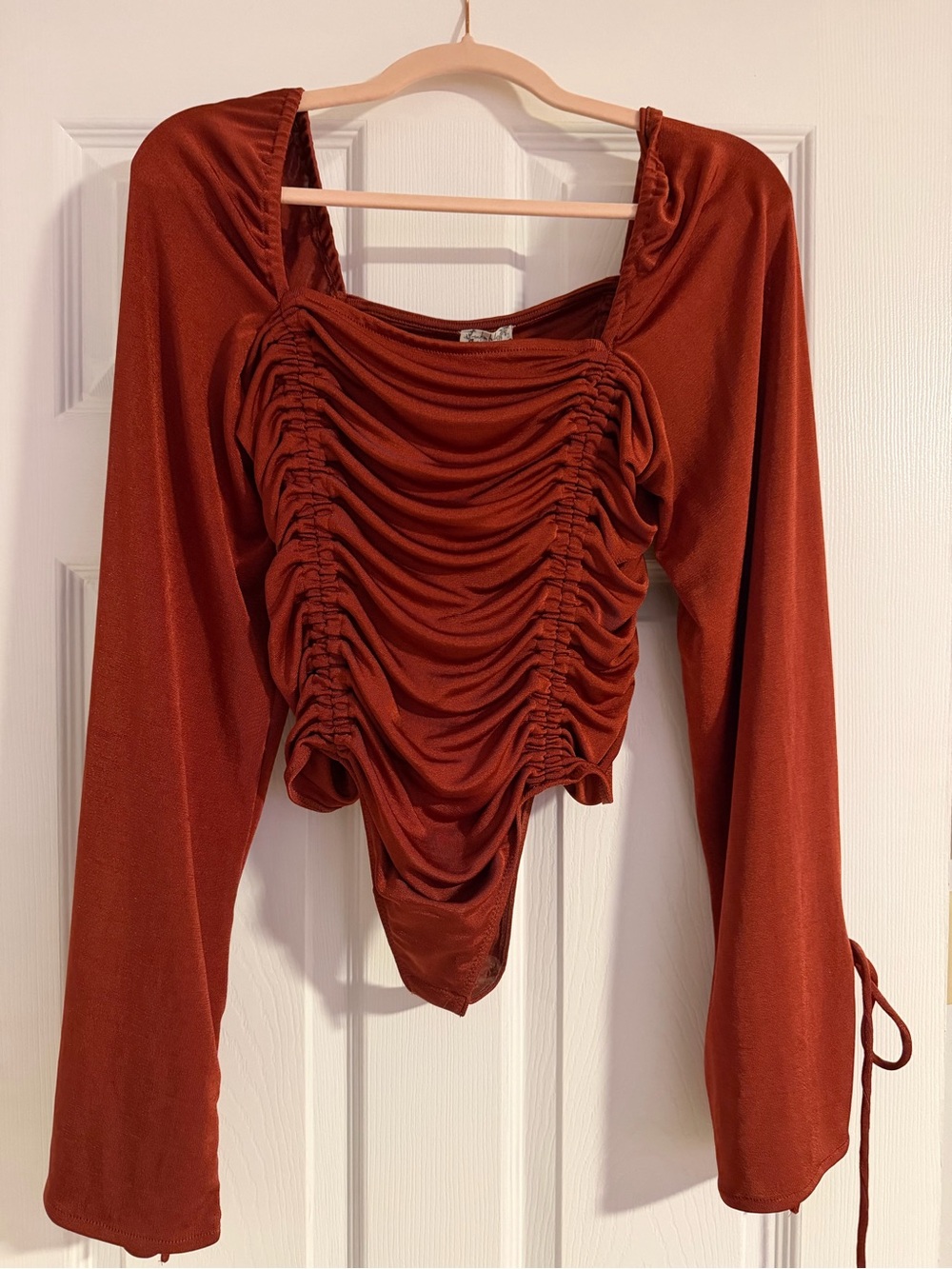 Free People Meant to Be Rust Ruched Long-Sleeve Bodysuit